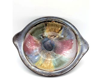 Vintage Pottery Bowl Japan Rainbow Drip Glaze Brown Mid-Century Modern Redware