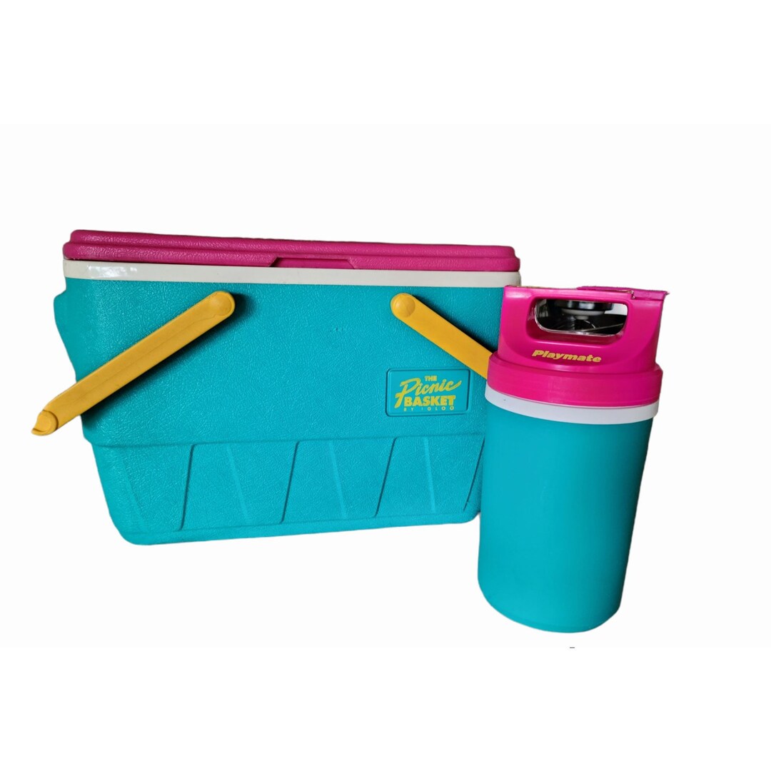 Vtg 90s Igloo Picnic Basket Cooler Playmate Thermos Pink Teal Etsy