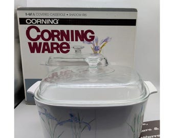 Vintage Corning Ware Shadow Iris 5 Qt Casserole Dish Glass Lid NEW Open Box