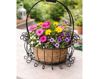 Vintage Wrought Iron Heart Basket ONLY Black Planter Fruit French Country Farmhouse Rustic