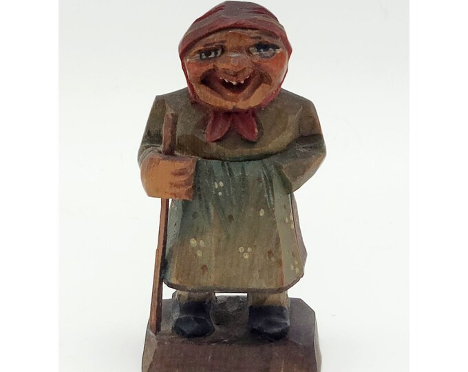 Vintage Hand Carved Old Italian Woman Figurine Miniature Italy ANRI ...