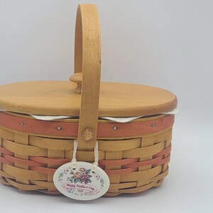Longaberger Mothers Day Basket Tea For Two 1999 Floral Liner Combo Lid Oval Handle image 3