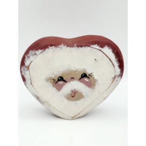 Vintage Wood Santa Claus Heart Hand Painted Folk Art Christmas Decor
