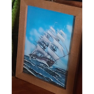 VTG Mid Century Ship Sea Sailing Lenticular 3D Lentograph Framed Wall Art 12x15