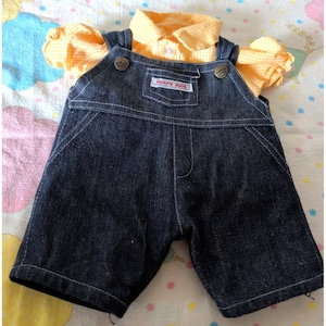 Vintage Happy Kids Denim Jean Overalls Yellow Check Shirt Cabbage Patch CPK Doll