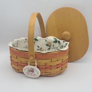 Longaberger Mothers Day Basket Tea For Two 1999 Floral Liner Combo Lid Oval Handle image 1