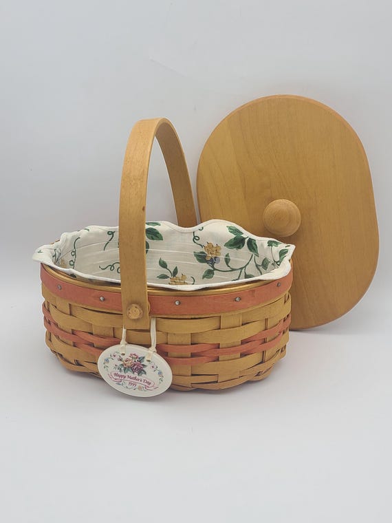 Longaberger Mothers Day Basket Tea For Two 1999 Floral Liner Combo Lid Oval Handle