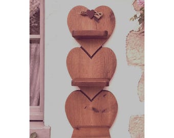 VTg Wood Heart Cutout Shelf 3 Tier Wall Hanging Cottage Core 90s Primitive 21”