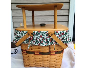 Longaberger Evergreen Basket with Lid, Holly Liner, and Protector