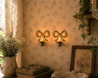 Vintage Brass Bow Wall Sconce Candle Holder Cottage Core Grandma Dark Poet