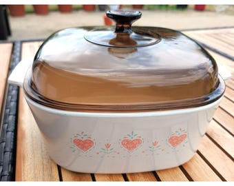 Vintage CorningWare 5 Qt Casserole Dish Lid Forever Yours Heart Dutch Oven A-5-B