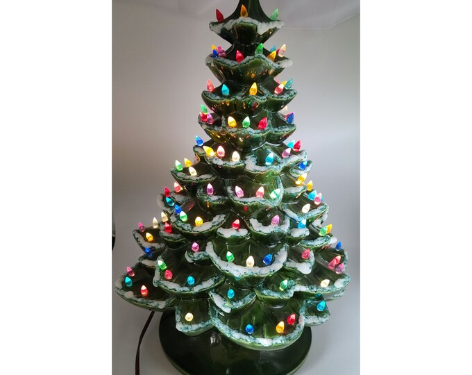Vintage Ceramic Christmas Tree Light up Arnels Flocked Mold LARGE 18 ...