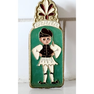 Vintage Greek Dancer Brass Enamel Clip Memo Paper Egyptian Greece Egypt
