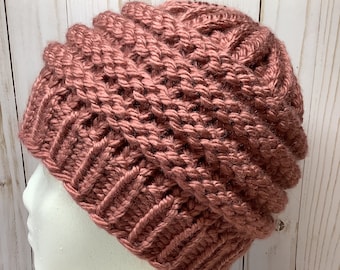 Loom Knit Hat Pattern Instructions Easy Beginner Level Gift Winter Beanie