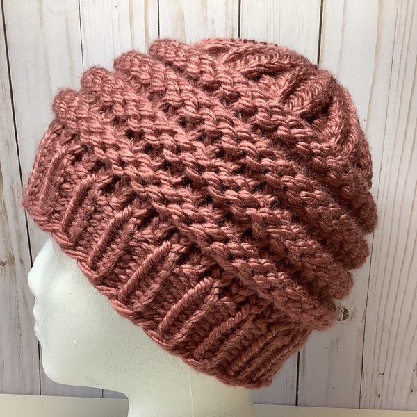Loom Knit Hat Pattern Instructions Easy Beginner Level Gift Winter Beanie