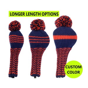 Custom Color & Stripes Golf Club Headcovers for Hybrids, Fairway Woods and Driver Head Cover Set With Pom-Poms or Tassels Hand Knit Gift