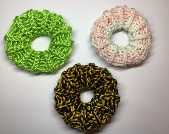 Loom Knit Scrunchie Hair Tie Pattern Instructions Elastic Band Easy Beginner Level Knitting Gift