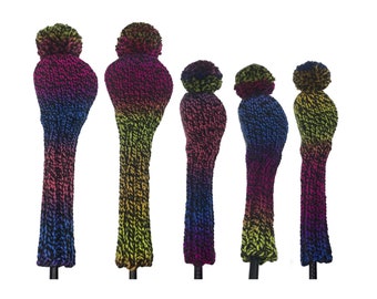 Golf Club Headcovers Five Piece Set for Fairway Woods and Hybrids Unique Ombre Color Blend Purple, Pink, Blue, Yellow and Black