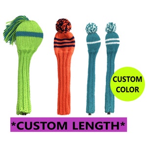 Custom Length, Color & Stripes Golf Club Headcovers for Hybrids, Fairway Woods and Driver Head Cover Set Pom-Poms or Tassels