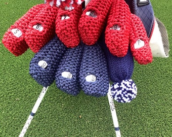 Iron and Wedge Golf Club Head Covers Custom Knit with Viewing Window Choose Any Solid Color