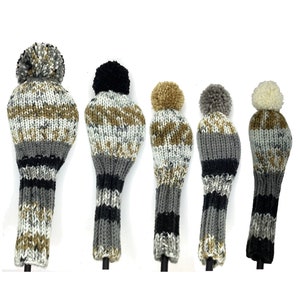Black, Ivory, Gray and Taupe Golf Club Headcovers for Hybrids, Fairway Woods and Driver Head Cover