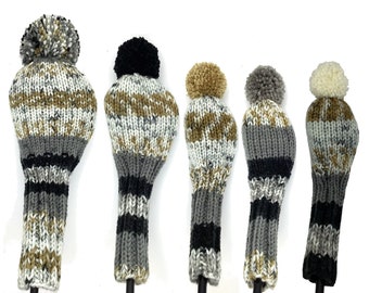 Black, Ivory, Gray and Taupe Golf Club Headcovers for Hybrids, Fairway Woods and Driver Head Cover