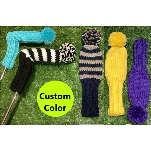 Copricapo della mazza da golf Blade Putter, realizzato a mano in colore personalizzato, con regalo lavorato a mano con pom-pom