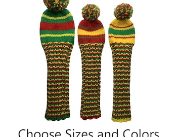Custom Color Golf Club Headcovers for Driver, Fairway Woods & Hybrids Head Cover Set With or Without Pom Poms Hand Knit Gift