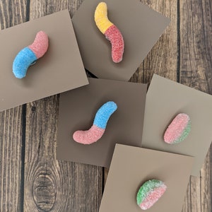 Handmade Gummy Worm Pins / Sour Worm Pin / Realistic Gummy Worm Pins /