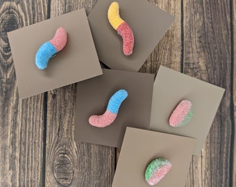 Handmade Gummy Worm Pins / Sour Worm Pin / Realistic Gummy Worm Pins /