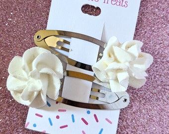 Whipped cream hairclips - set of two / novelty gift / food accessories