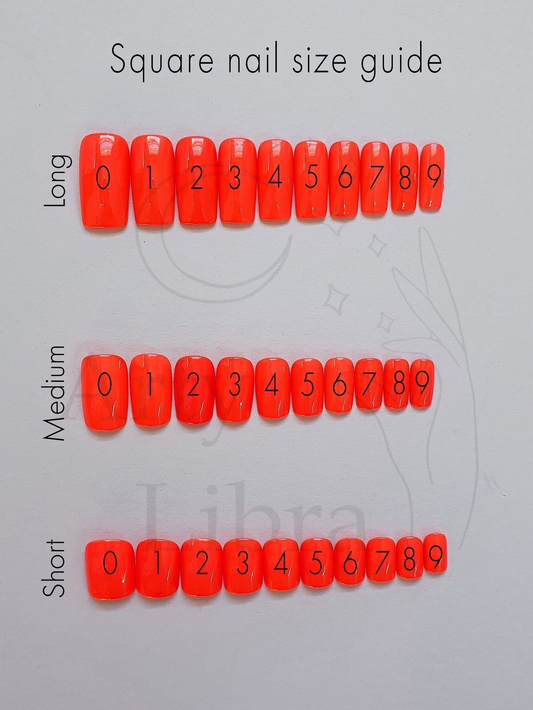 Press on False Nail Size Guide Square Shape Etsy