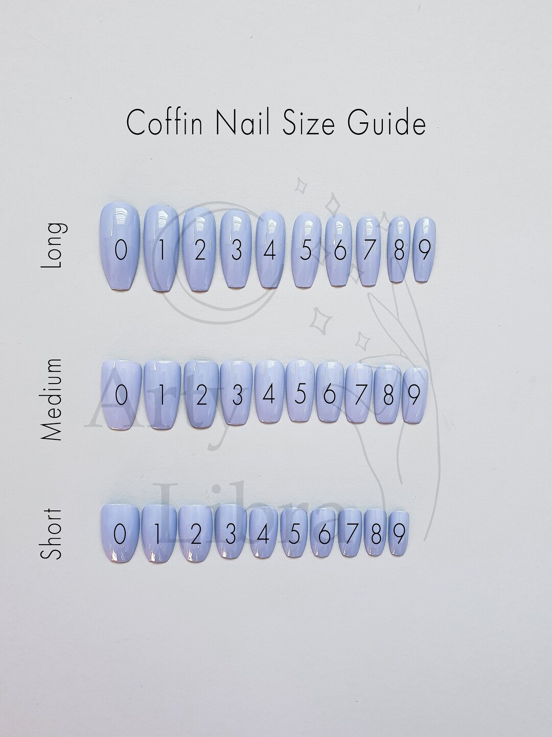 Press on False Nail Size Guide Coffin Shape Etsy