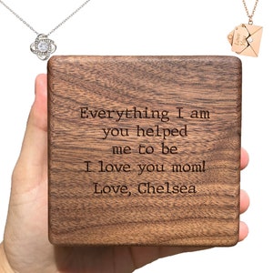 Juego de regalo Mother Mom Everything I Am, que incluye un collar único empaquetado en una caja de regalo de madera con mensaje grabado para regalo de mamá, joyería de recuerdo