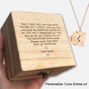 Wertschätzungs-Geschenkset einschließlich einzigartiger Halskette, verpackt in einer Geschenkbox aus Holz mit gravierter Dankesnachricht für Mutter, Geschenkandenken und Geschenk für Sie und Ihn