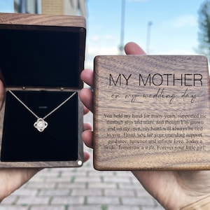 Para mi madre en el día de mi boda, conjunto de regalo, collar, caja de regalo, mensaje sentimental grabado, regalo para la novia y la mamá, joyería para la madre de la hija.