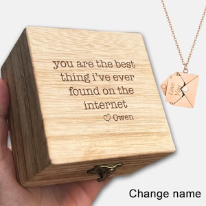 Caja de regalo de madera con collar para novia Regalo del día de San Valentín para su regalo divertido para ella, Regalo en línea conocido Alma gemela Cumpleaños únicoPresente