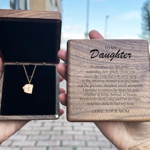 Para mi hija de parte de mamá, regalo grabado en madera, caja de regalo con collar con carta de amor, no cerrado, juego de regalo, joyería para hija de mamá, sobre