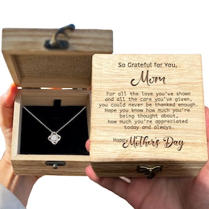 Muito grato por você, mãe, conjunto de presente, colar com mensagem emocional no dia das mães, de filha, filho para mãe, joias, caixa de presente de madeira para mamãe