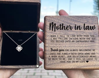 Mother in law gift wedding gift for stepmother mom mama bonus mom wooden gift box set necklace thank you mom in law jewelry complete gift