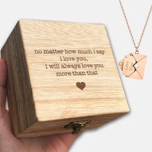 Te amo grabado en caja de regalo de madera con te amo collar para novia regalo del día de San Valentín para esposa joyería alma gemela regalo único