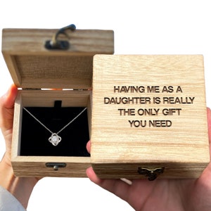 Tenerme como hija regalo set para mamá collar amor nudo carta en caja de regalo de madera para el día de la madre regalo ingenioso grabado presente humorístico