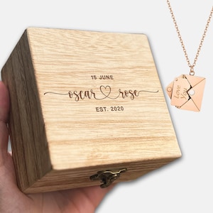 Conjunto de regalo de boda personalizado, regalo de compromiso para esposa, novia, collar con caja de regalo de madera y mensaje de amor grabado para amante