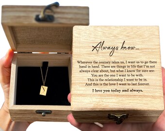 Love Letter Necklace Gift Set: Engraved Wooden Box, Wife