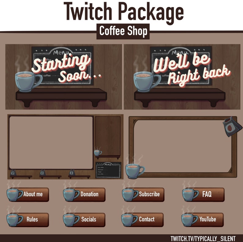 Animated Coffee Shop Cafe Twitch Overlay Package cam Etsy
