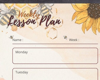 Honeybee Printable Weekly Lesson Plan Template | Colorful | PDF & PNG Format