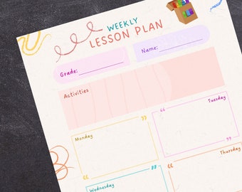 Weekly Lesson Plan Template | Colorful Crayons | PDF & PNG Format