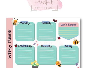 Weekly Planner Template | PDF & PNG Format | Spring Bees