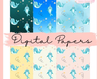 Narwhal Digital Papers | Digital Download PNG