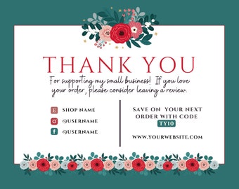 Thank You Postcard Template / Pink Floral / Canva Template / Small Business / Digital Download